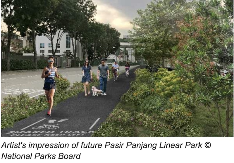 Artist's impression of the upcoming Pasir Panjang Linear Park, situated near The Hillshore Condo at Pasir Panjang by Fraxtor Capital.
